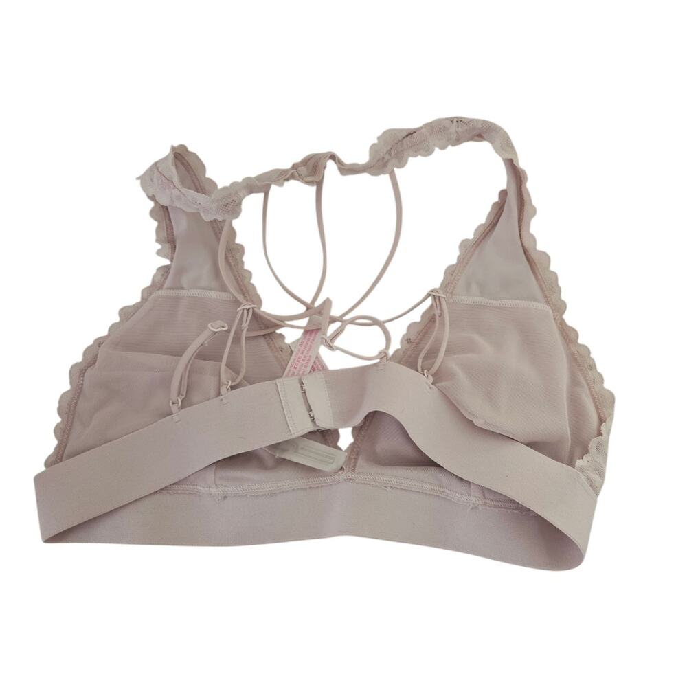 PINK Victoria's Secret Lace Blush Pink Bralette Strappy Back Hook Closure LARGE - Picture 4 of 12